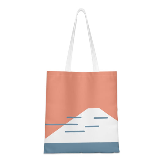 Tote bag with a mountain design on a white background