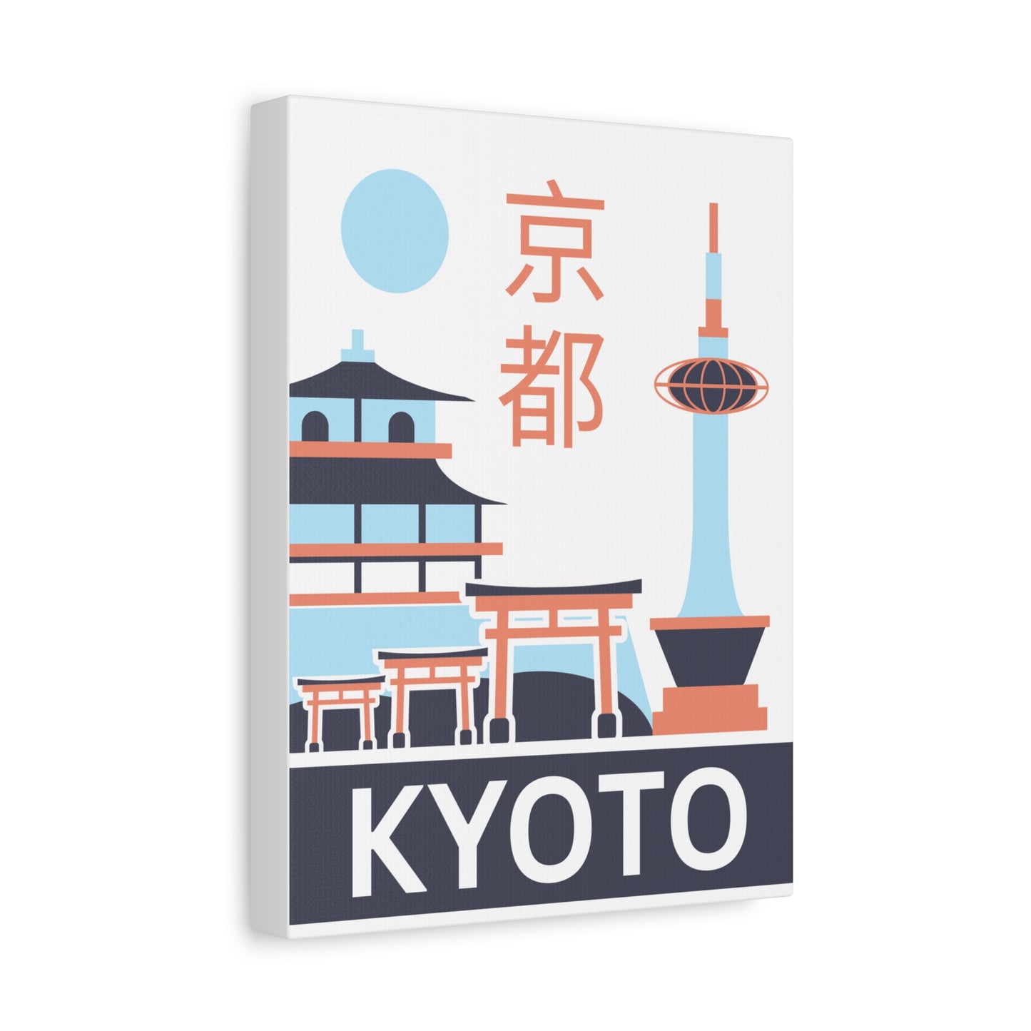 Canvas print with Kyoto landmarks and text on a white background