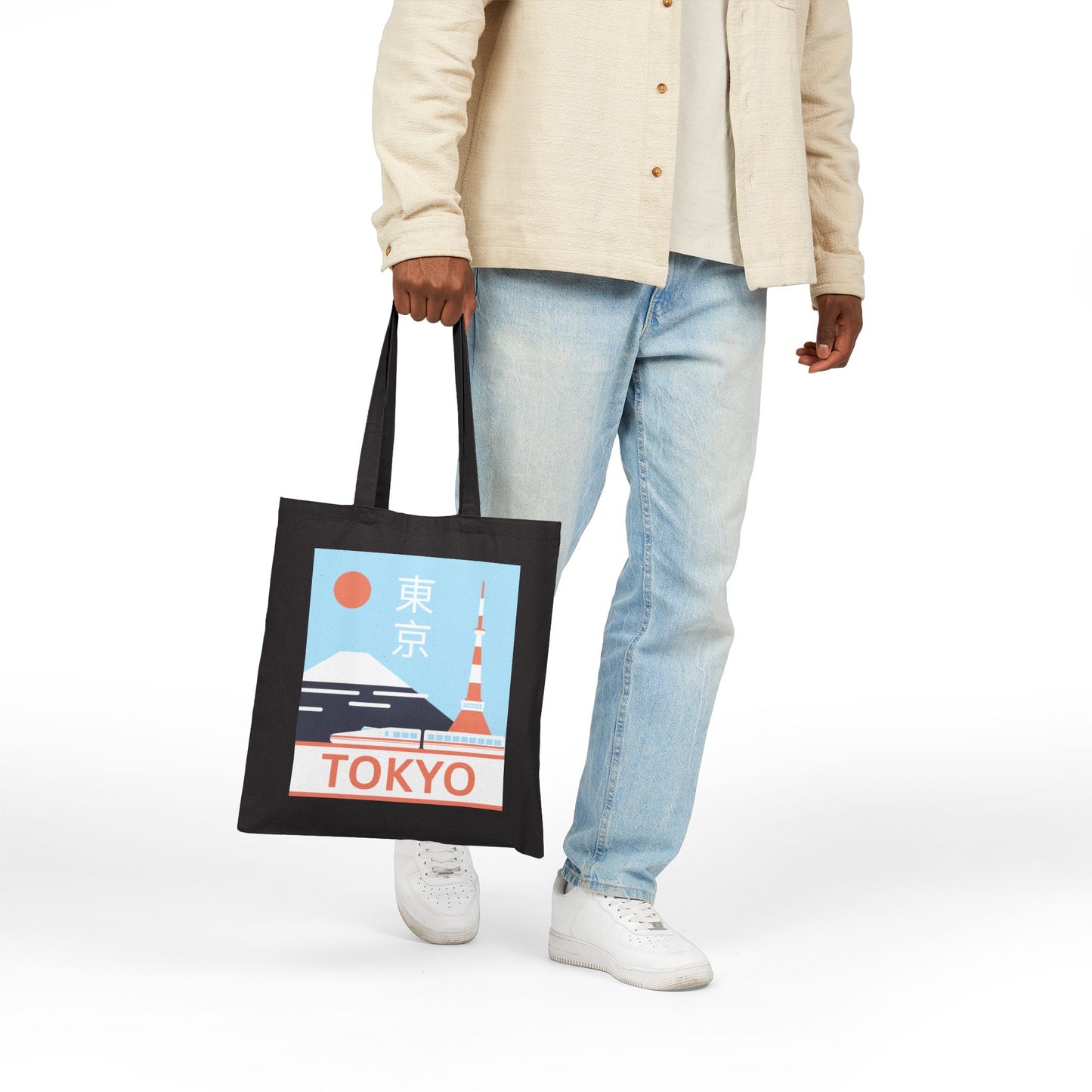 Hello Tokyo Canvas Tote Bag - Minimalist Cityscape Design