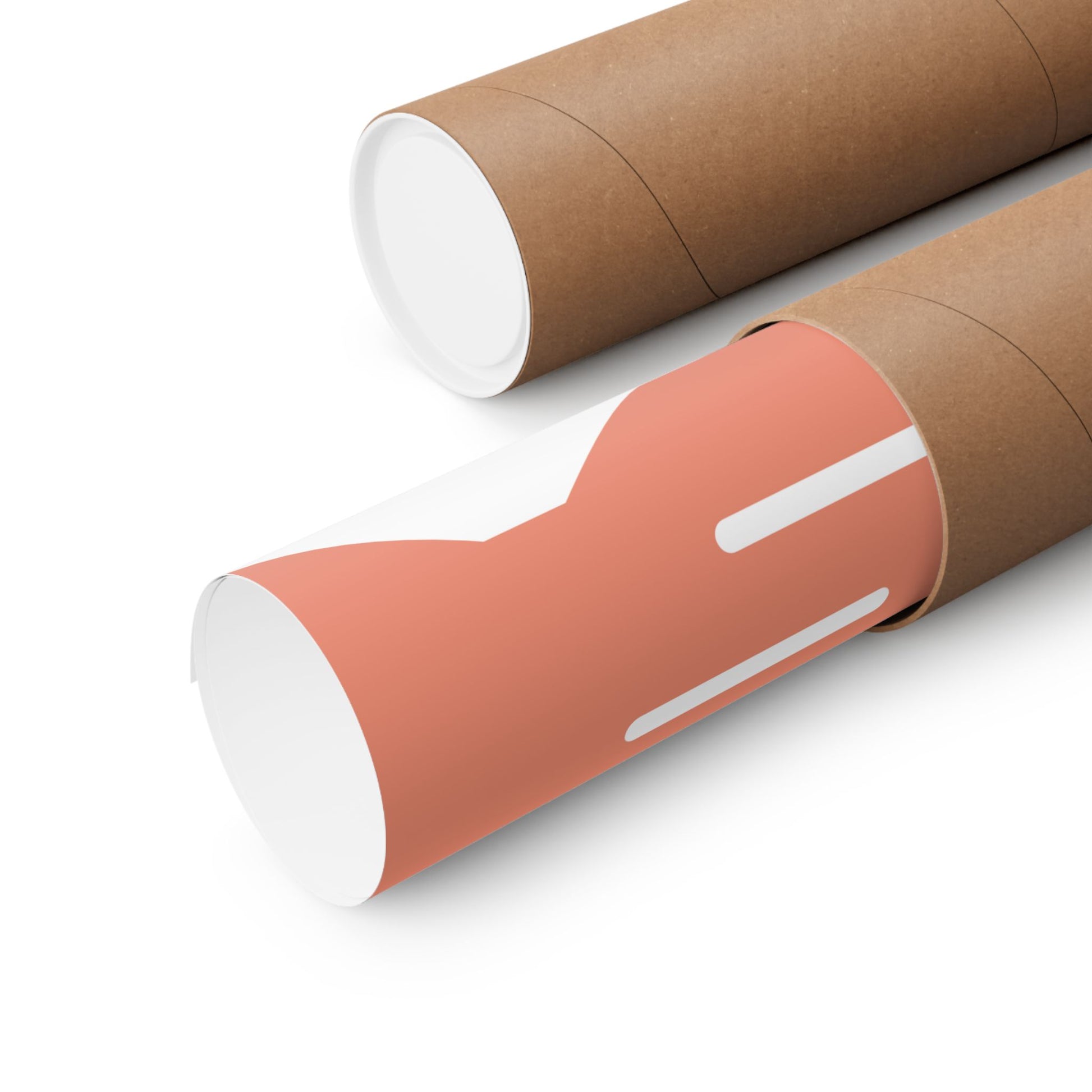 Two cardboard tubes, one brown and one pink with a white stripe, on a white background.