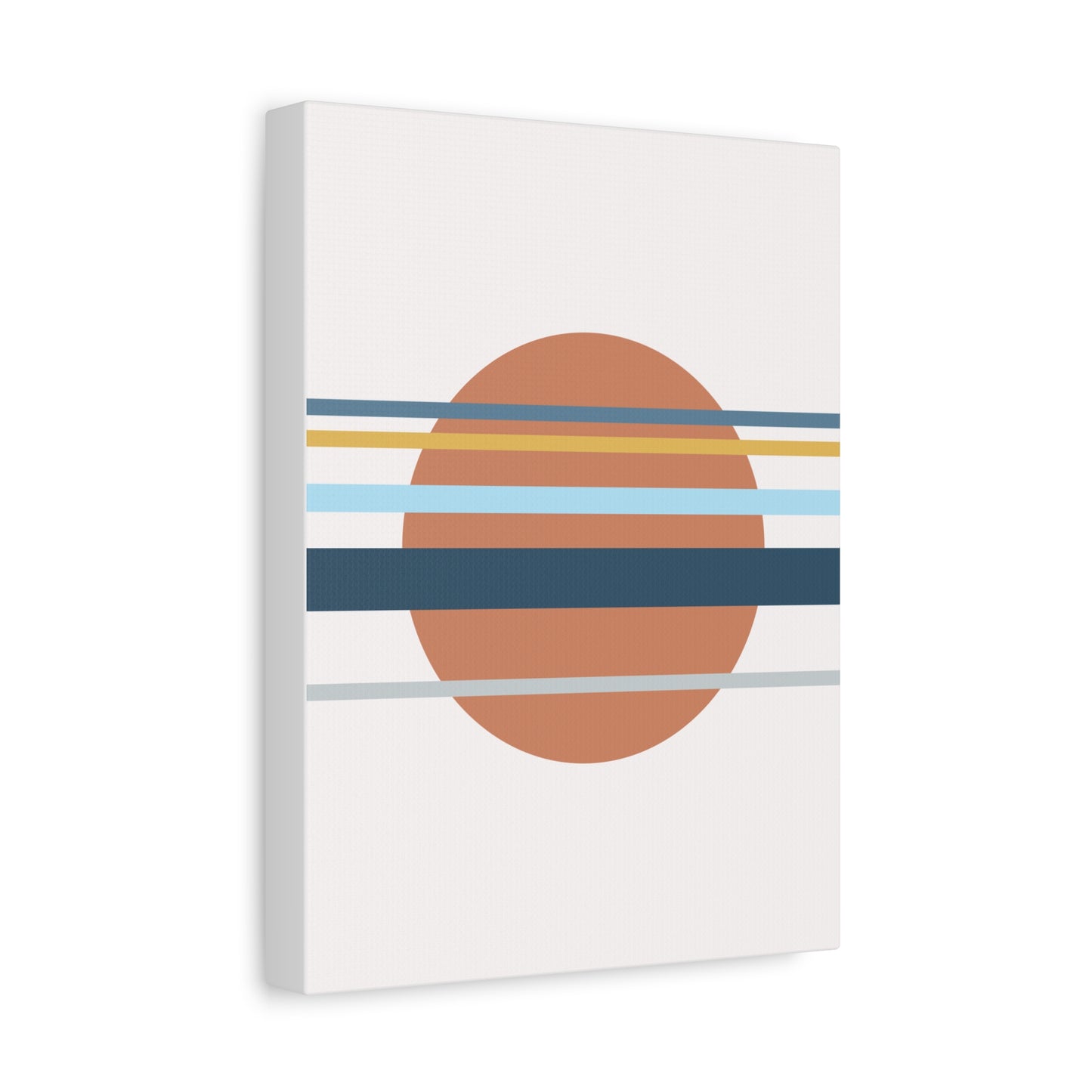 Canvas print with a brown circle and horizontal lines on a white background