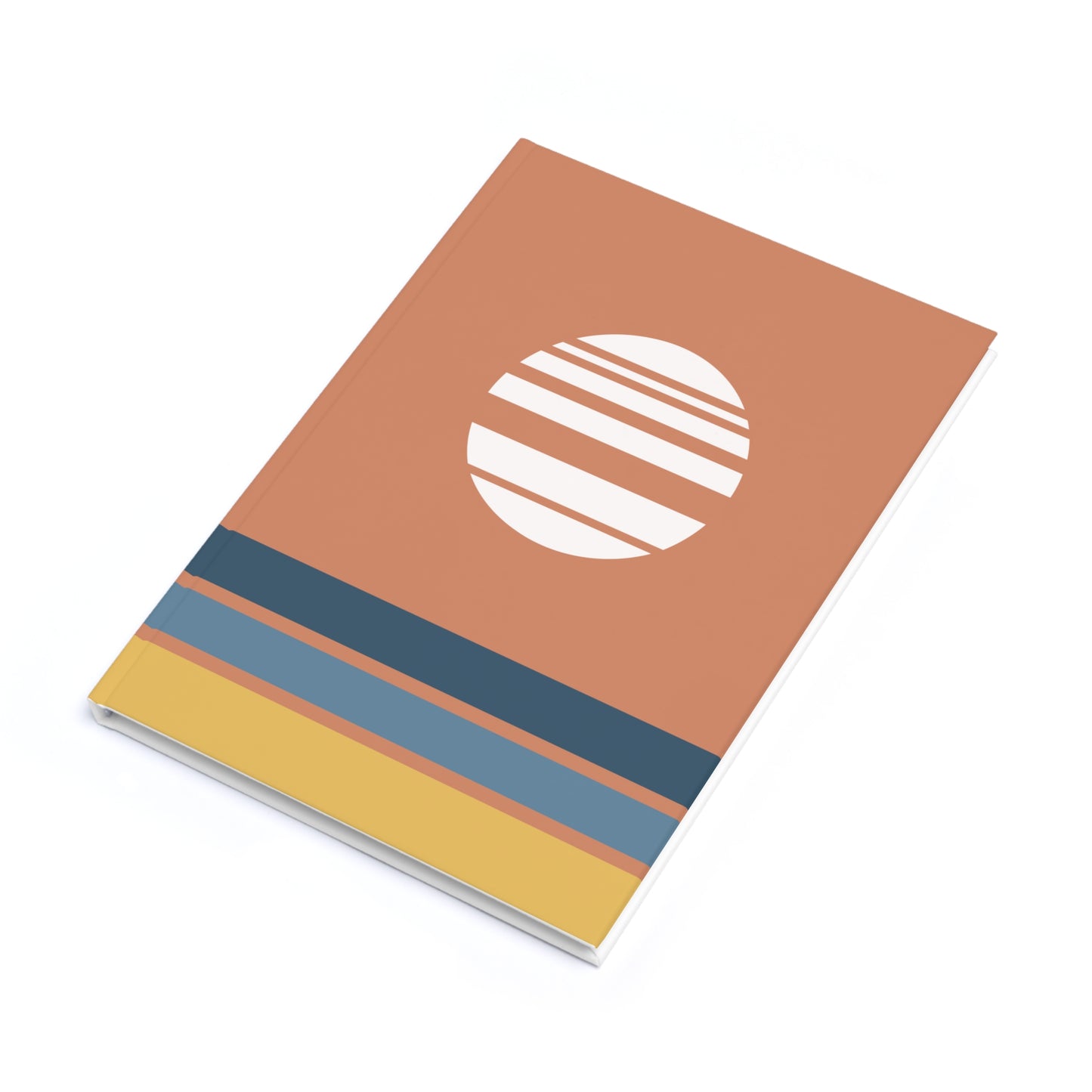 Notebook with a sun design and color stripes on a white background