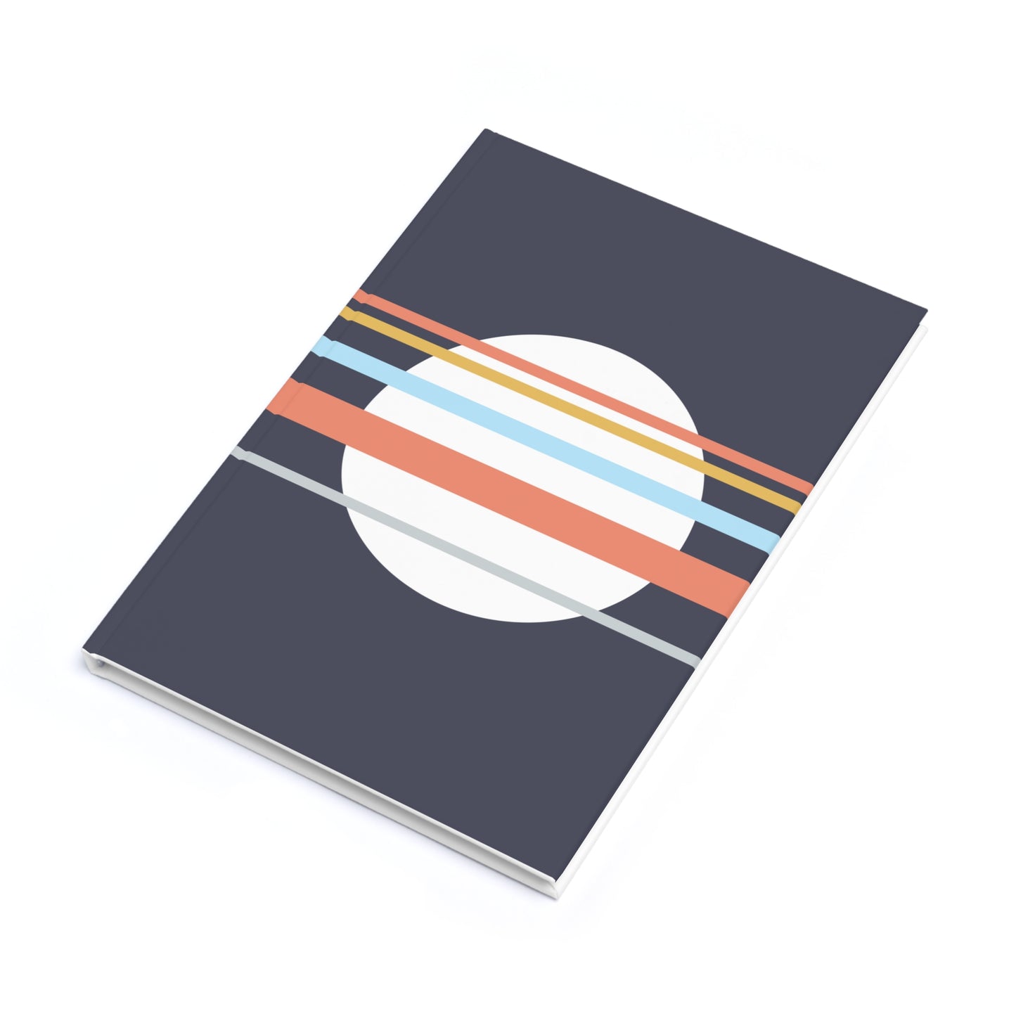 Notebook with colorful stripe design on a white background