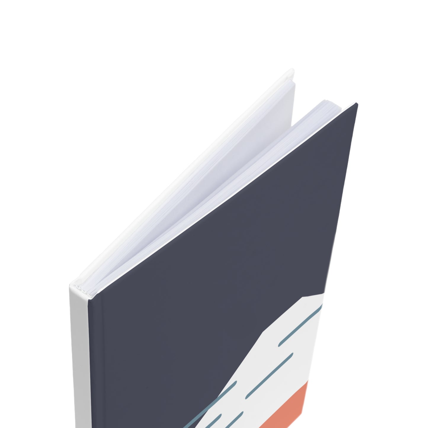Notebook with a dark blue cover and white edges on a white background