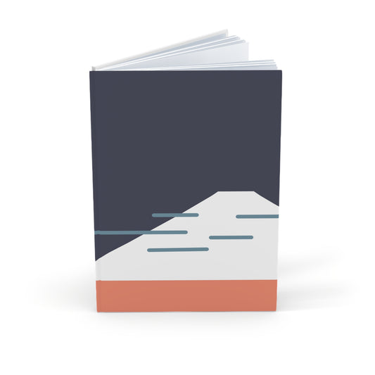 Notebook with a minimalist design featuring a mountain landscape on a white background