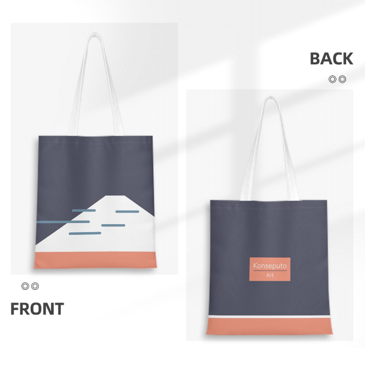 Tote bag with mountain design on front and brand logo on back