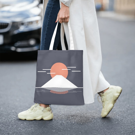 Fuji Reflections Tote Bag – Minimalist Japanese Canvas Tote with Mt. Fuji Design – Navy Blue