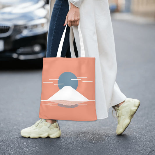 Fuji Reflections Tote Bag – Minimalist Japanese Canvas Tote with Mt. Fuji Design – Terracotta