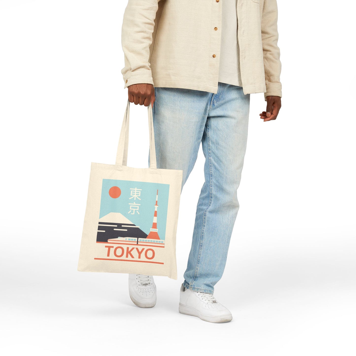 Hello Tokyo Canvas Tote Bag - Minimalist Cityscape Design