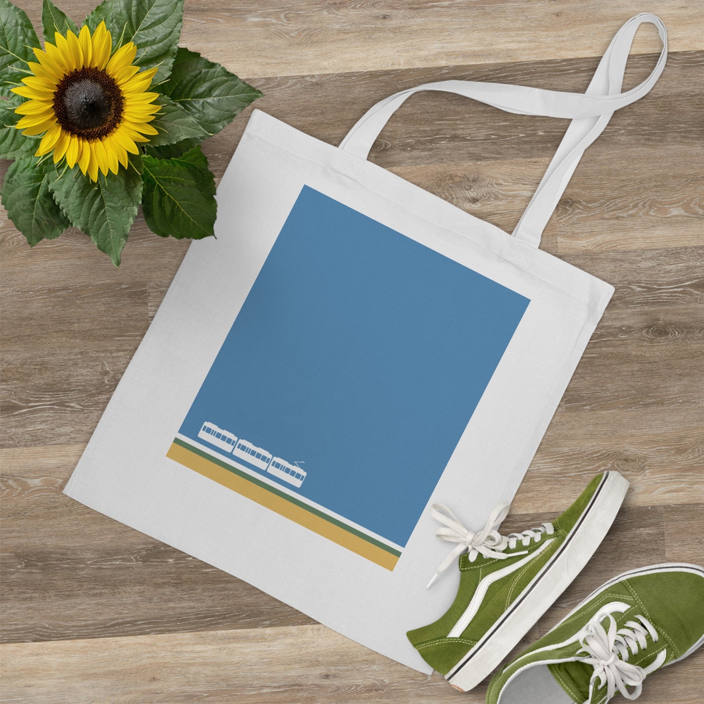 Green Line Tote Bag – Minimalist Japanese Coastal-Inspired Design
