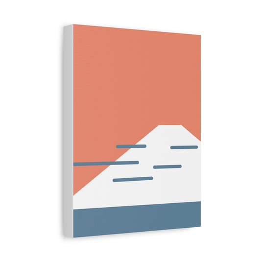 Simplified mountain design with red, white, and blue on a white background