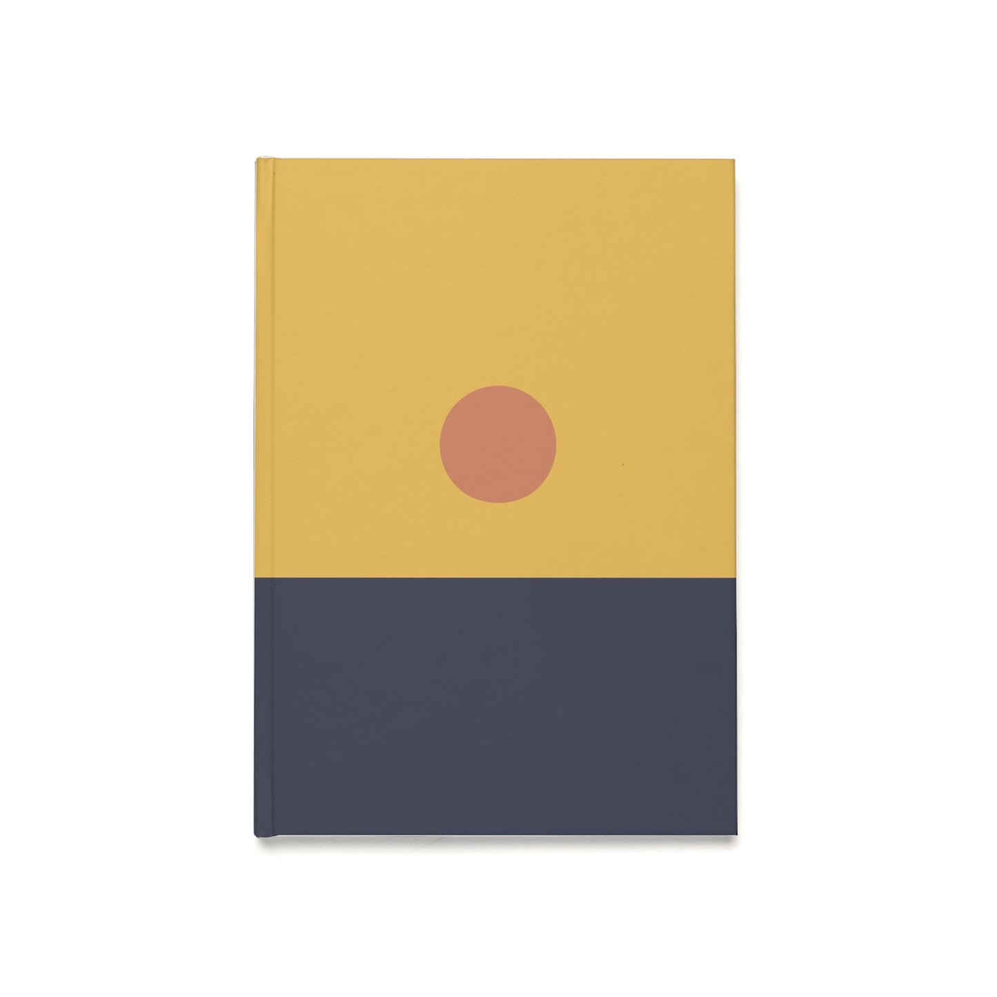 Rectangular wall art with a yellow top half and navy bottom half, featuring a red circle in the center.