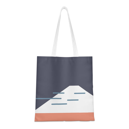 Tote bag with mountain design on a white background