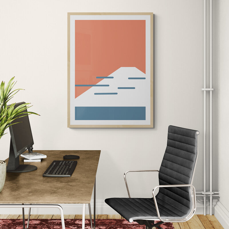 Fuji Coast – Red Minimalist Canvas Print | Frameless Wall Art | Konseputo Art