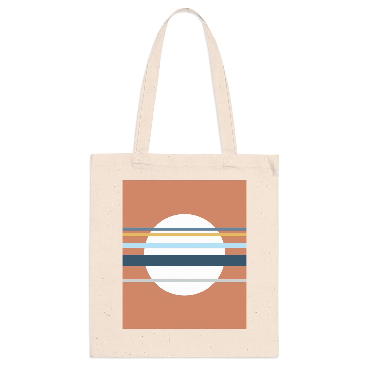 Beige tote bag with a sun design on a white background