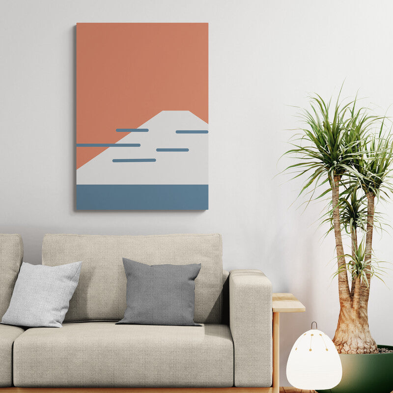 Fuji Coast – Red Minimalist Canvas Print | Frameless Wall Art | Konseputo Art