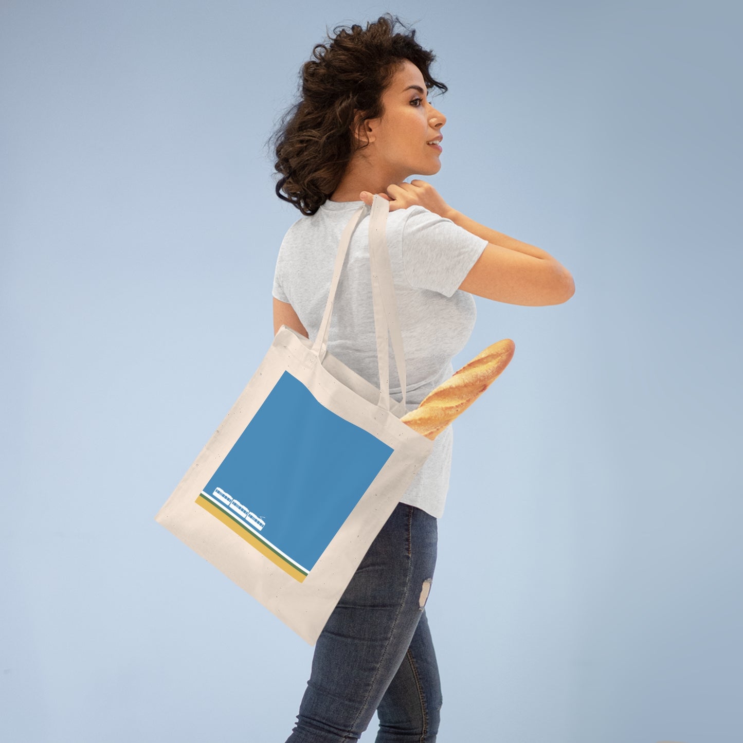 Green Line Tote Bag – Minimalist Japanese Coastal-Inspired Design