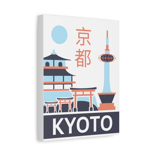 Canvas print with Kyoto landmarks and text on a white background