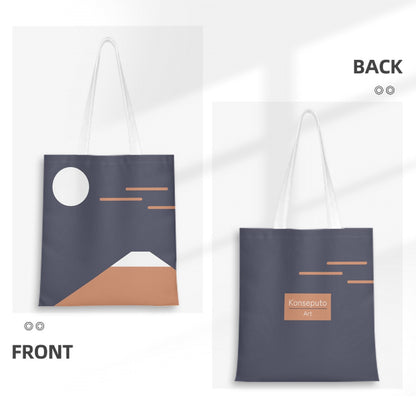 Tote bag with front and back designs on a white background