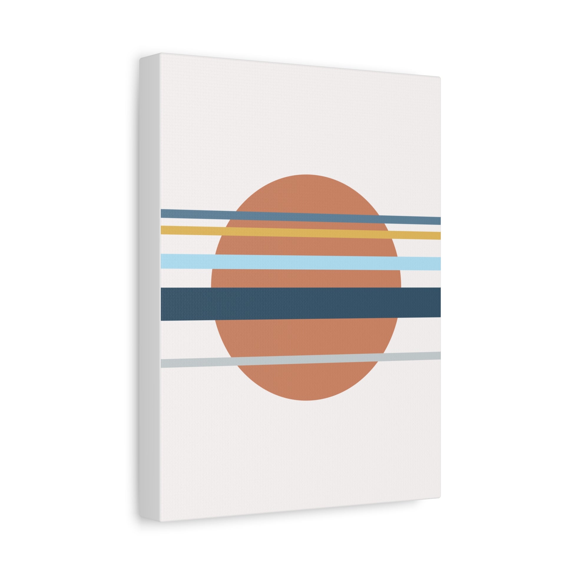 Canvas print with a brown circle and horizontal lines on a white background