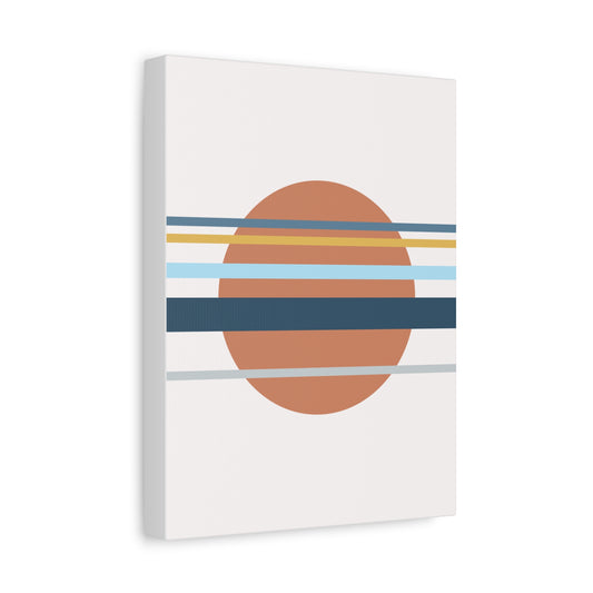 Canvas print with a brown circle and horizontal lines on a white background