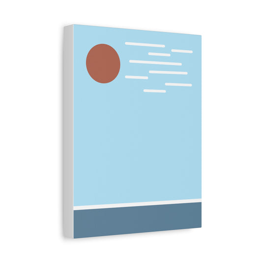 Simplified design of a sun and horizon on a light blue background