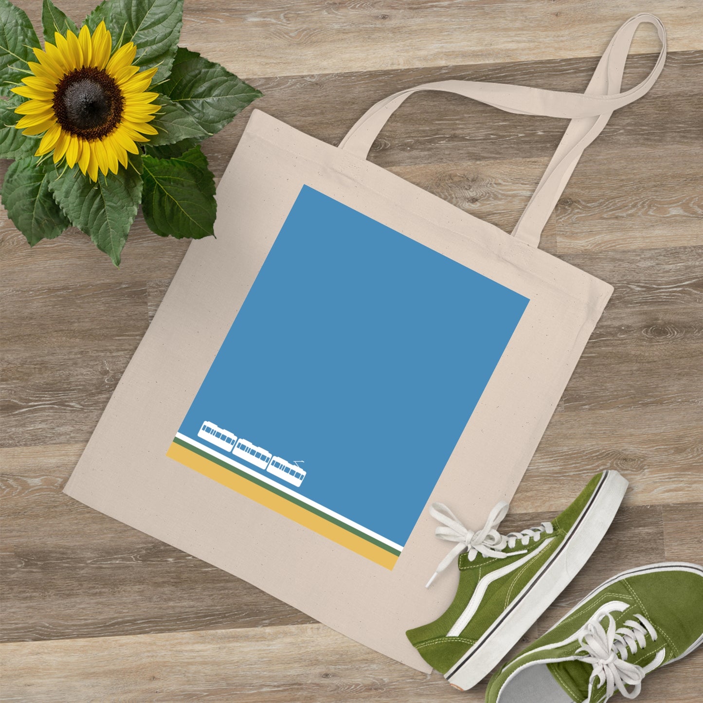 Green Line Tote Bag – Minimalist Japanese Coastal-Inspired Design