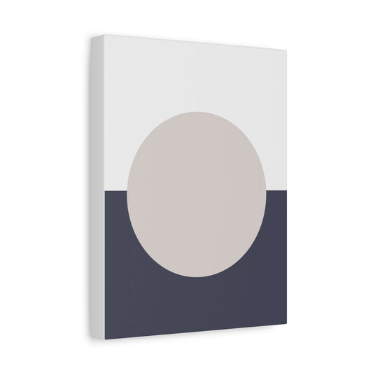Canvas print with a minimalist design featuring a beige circle on a navy blue background.