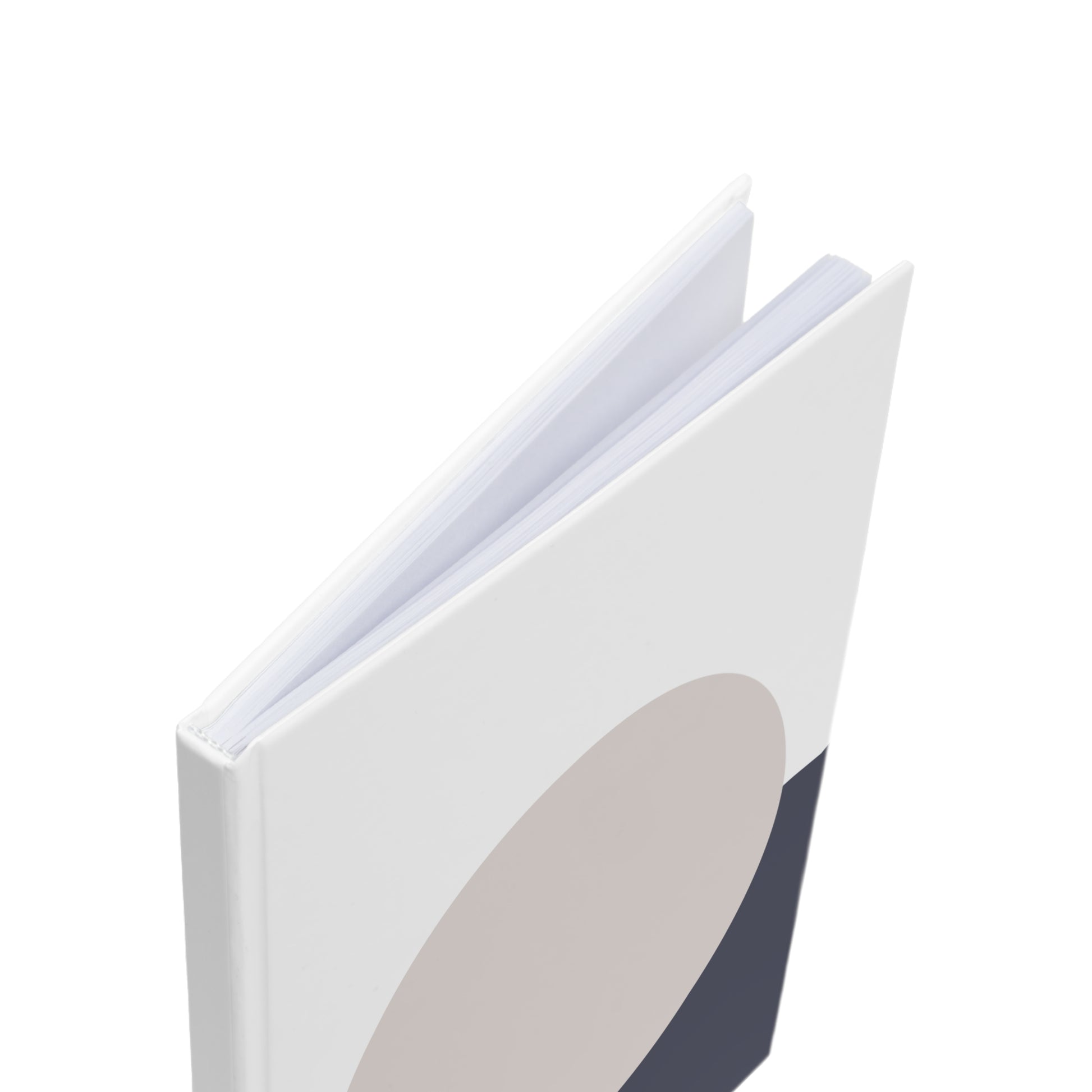 White notebook with a gray abstract design on a white background