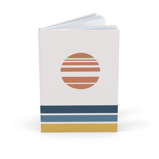 Notebook with a sun design and horizontal stripes on a white background
