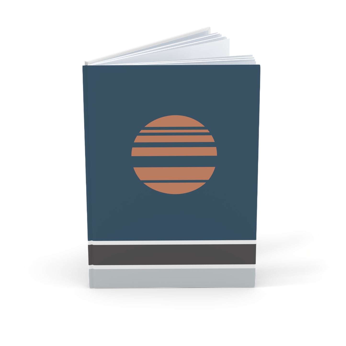 Notebook with a circular design on a blue cover against a white background
