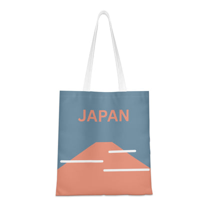 Tote bag with 'JAPAN' text and road design on a blue and orange background