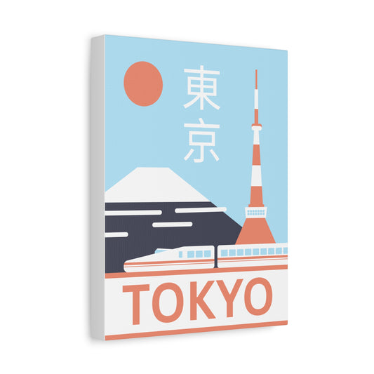 Canvas print with Mount Fuji, Tokyo Tower, and the word 'Tokyo' on a blue background.