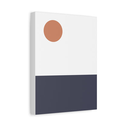 Canvas print with a minimalist design featuring a brown circle on a white background and a blue rectangle below.