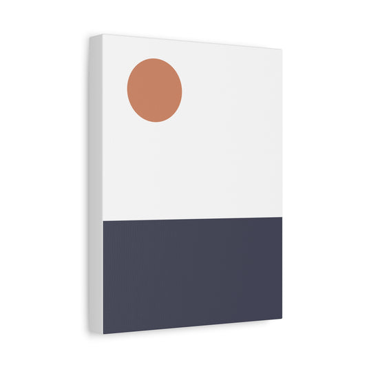 Canvas print with a minimalist design featuring a brown circle on a white background and a blue rectangle below.
