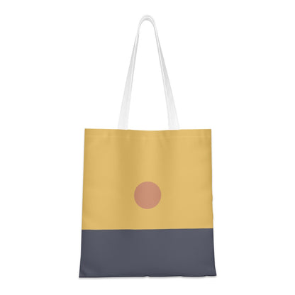 Tote bag with a yellow and navy design on a white background