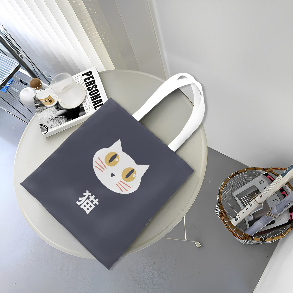 Shiro-chan Neko Canvas Tote Bag – Cute White Cat Japanese Tote