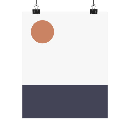 Minimalist design with a brown circle and blue rectangle on a white background