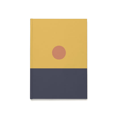 Rectangular wall art with a yellow top half and navy bottom half, featuring a red circle in the center.
