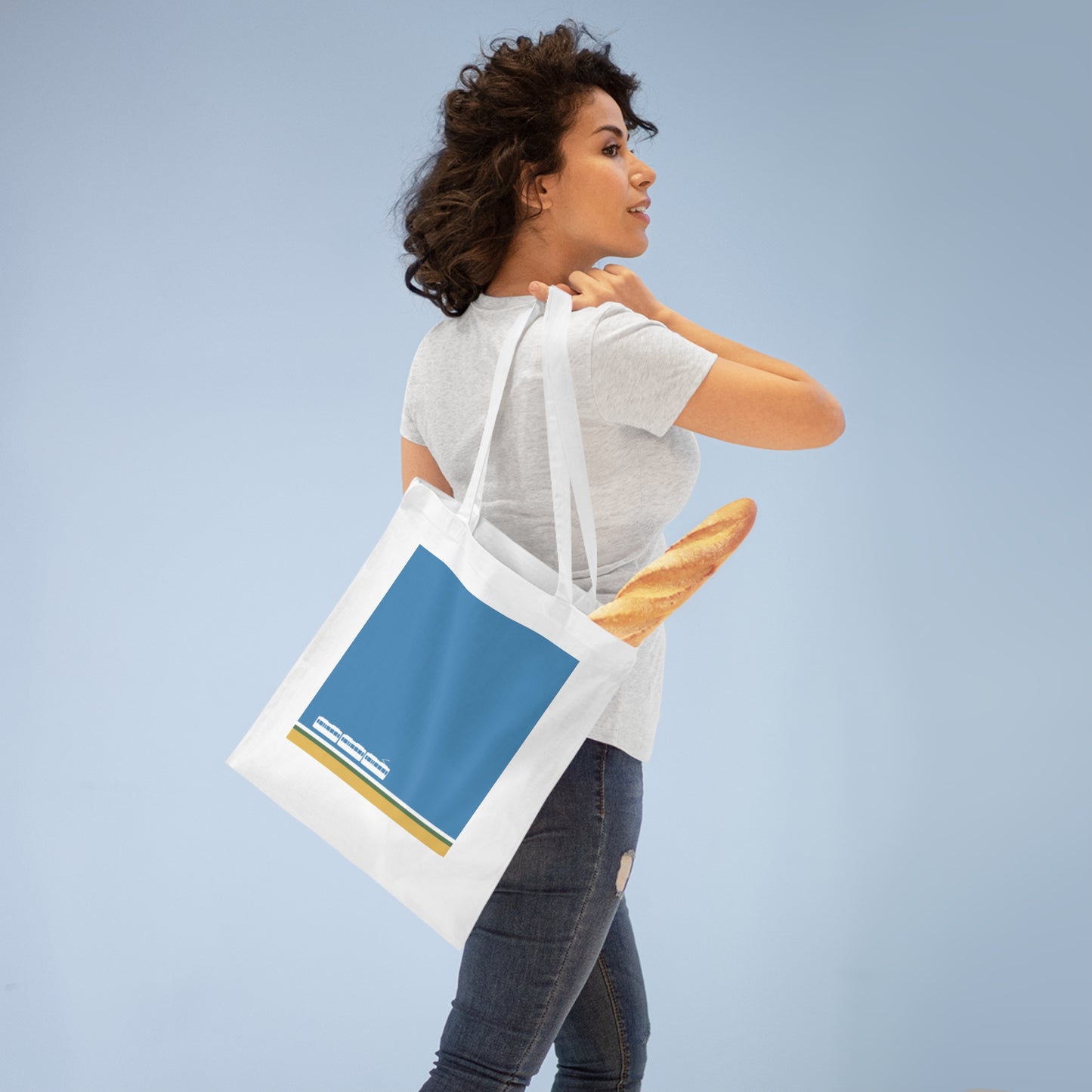 Green Line Tote Bag – Minimalist Japanese Coastal-Inspired Design