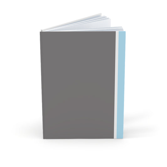Gray notebook with a light blue spine on a white background