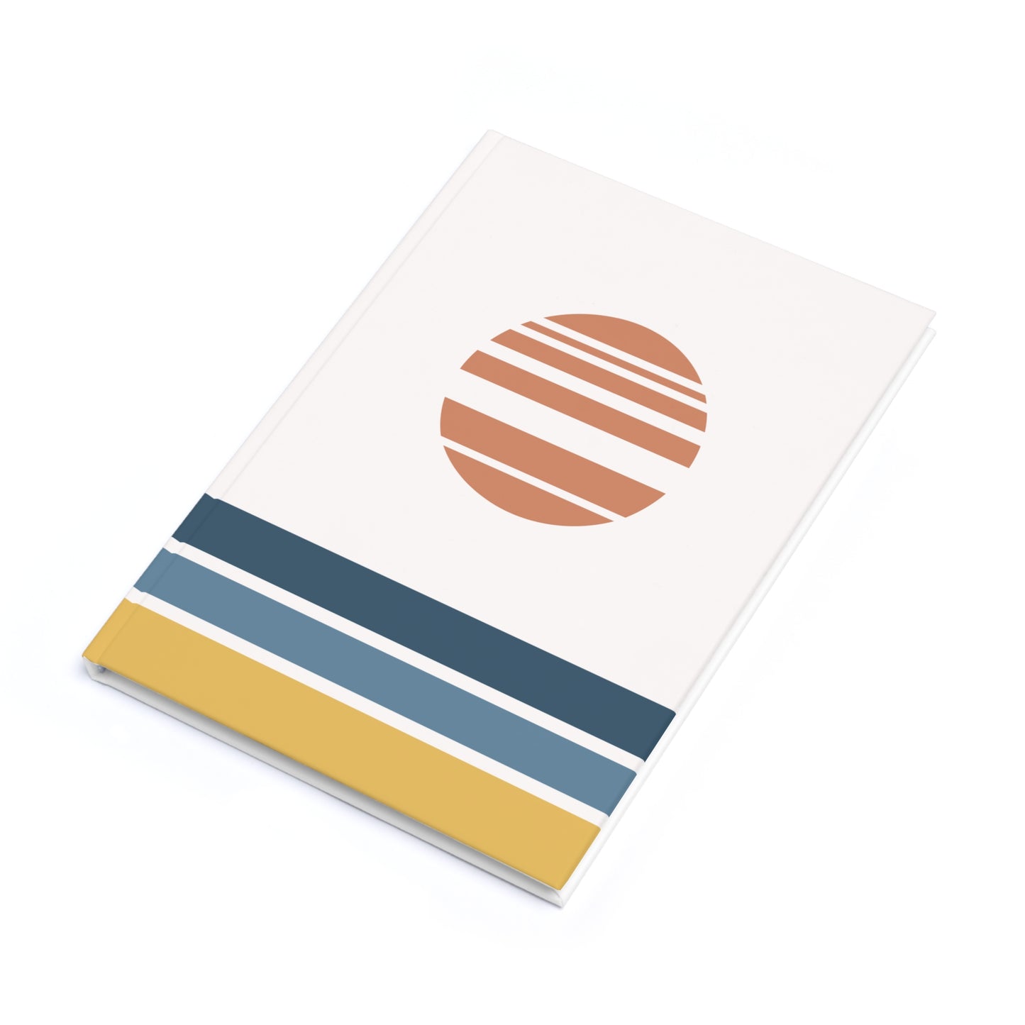 Notebook with a sun design and horizontal stripes on a white background