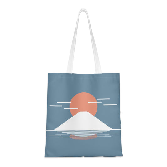 Fuji Reflections Tote Bag – Minimalist Japanese Canvas Tote with Mt. Fuji Design – Blue Grey