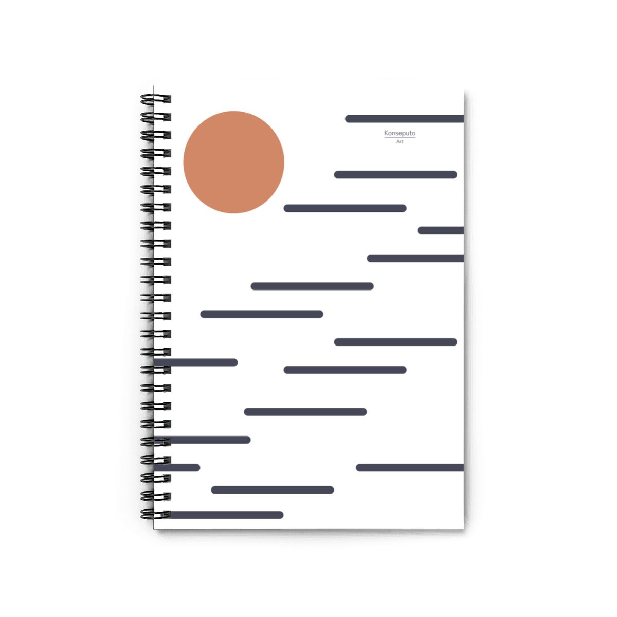 Spiral-bound notebook with a minimalist design on a white background