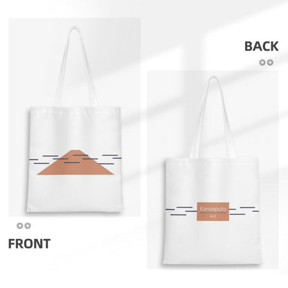 White tote bag with a geometric design on front and back