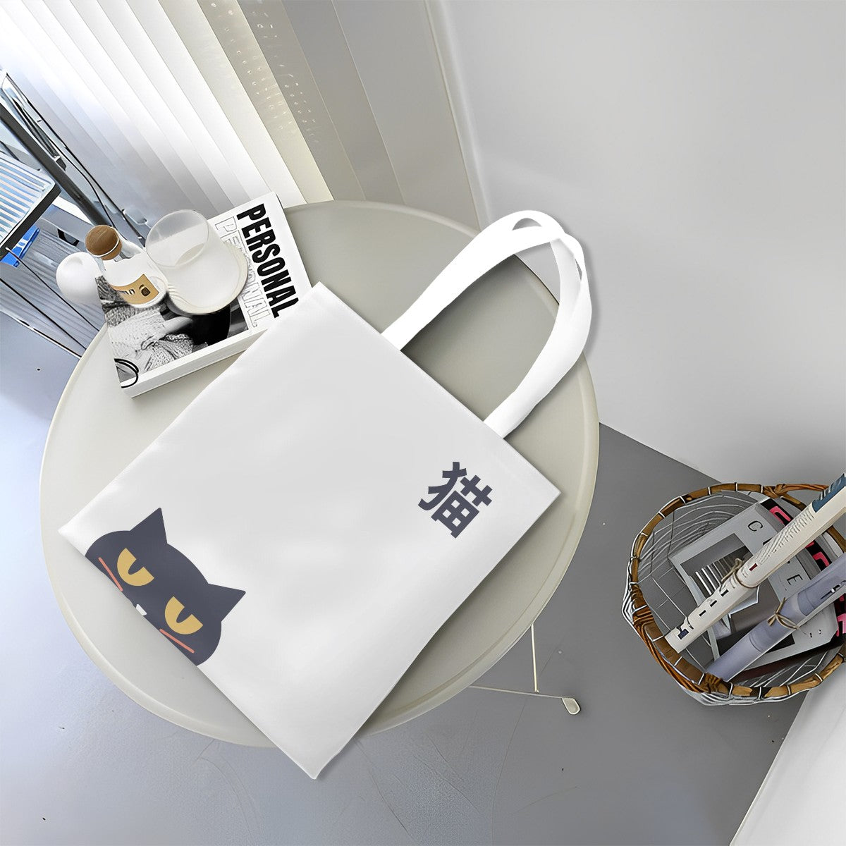 Buchoo-kun Peek Neko Canvas Tote Bag – Grumpy Black Cat Japanese Tote