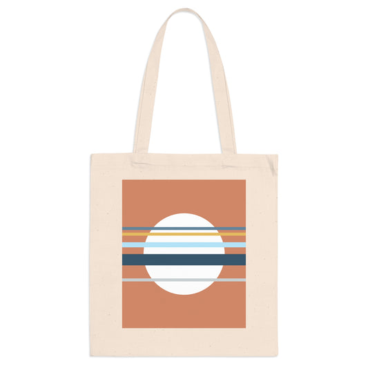 Beige tote bag with a sun design on a white background