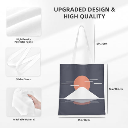 Fuji Reflections Tote Bag – Minimalist Japanese Canvas Tote with Mt. Fuji Design – Navy Blue
