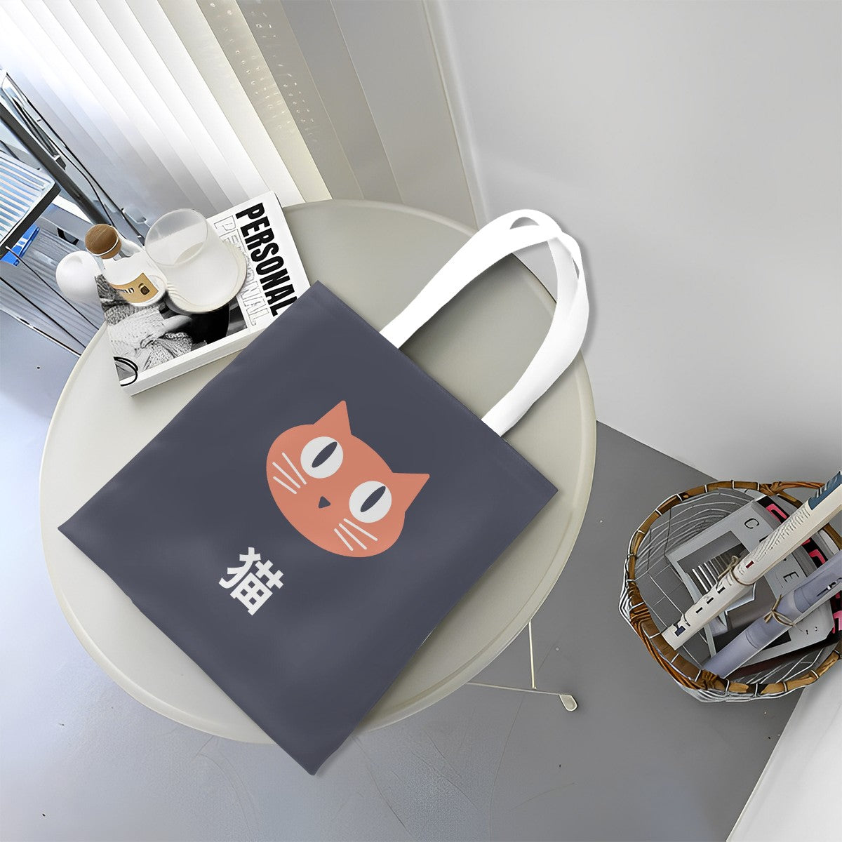 Akachan Neko Canvas Tote Bag – Playful Orange Cat Japanese Tote