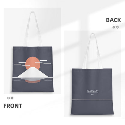 Fuji Reflections Tote Bag – Minimalist Japanese Canvas Tote with Mt. Fuji Design – Navy Blue